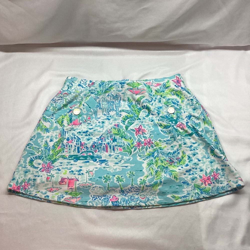 Lilly Pulitzer Havana Nice Skort Blue Pink Tropical Print XXS Preppy Resort